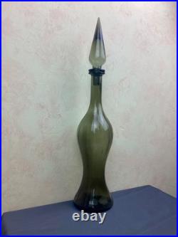 1970s Vintage Italian Empoli Paneled Smoked Gray Decanter/Genie Bottle & Stopper