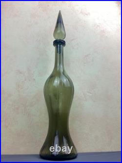 1970s Vintage Italian Empoli Paneled Smoked Gray Decanter/Genie Bottle & Stopper
