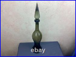 1970s Vintage Italian Empoli Paneled Smoked Gray Decanter/Genie Bottle & Stopper