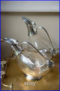 1970s Vintage Silver Plated Glass Duck Decanter