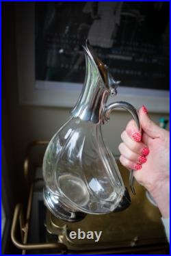 1970s Vintage Silver Plated Glass Duck Decanter