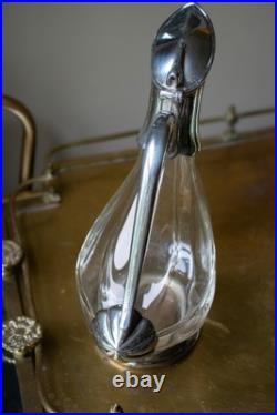 1970s Vintage Silver Plated Glass Duck Decanter