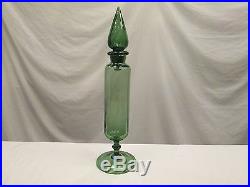 1x Vintage 17.5 TALL Empoli Art Glass Green Apothecary Decanter Jar RARE