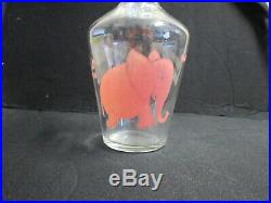 1x Vintage PINK ELEPHANT Clear Glass Decanter Bottle Music Notes Hazel Atlas