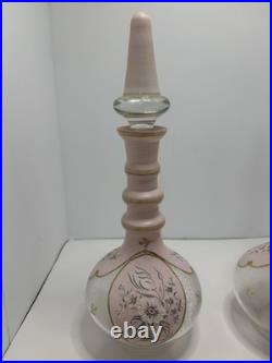 2 Bohemian N Painted Cased Glass Decanters Vintage