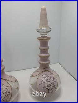 2 Bohemian N Painted Cased Glass Decanters Vintage