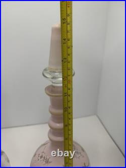 2 Bohemian N Painted Cased Glass Decanters Vintage