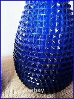 2 MCM Vintage Decanter Cobalt Blue Diamond Point Genie Bottles Set of 2 Italy