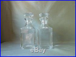 2 (NEAR PAIR) VINTAGE BACCARAT SQUARE WHISKY DECANTERS, SIGNED, h8