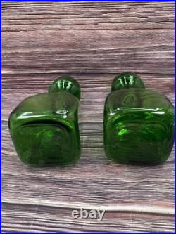 2 VTG Green Glass Decanter/Carafe with Large Globe/Ball Stoppers
