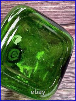 2 VTG Green Glass Decanter/Carafe with Large Globe/Ball Stoppers