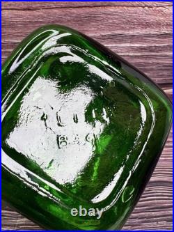 2 VTG Green Glass Decanter/Carafe with Large Globe/Ball Stoppers