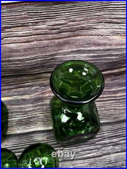 2 VTG Green Glass Decanter/Carafe with Large Globe/Ball Stoppers
