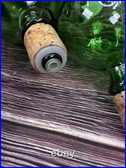2 VTG Green Glass Decanter/Carafe with Large Globe/Ball Stoppers