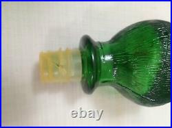 2 Vintage Italian 1960s Empoli Green Cat Glass Decanter Mid Century Mod 14.5' 9
