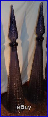 2 Vintage Purple Plum GENIE Decanters/Bottles MCM Empoli Hobnail Texture Glass