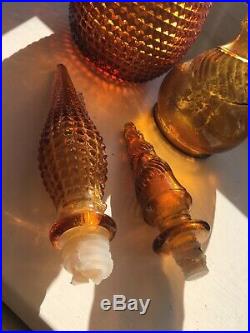 2 X Vintage 1960s Glass Genie Bottles Amber Decanters Italy Empoli Job Lot