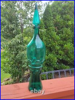 20 Rossini Italy Green Glass Decanter Mid-Century Vintage Art Deco Beautiful