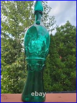 20 Rossini Italy Green Glass Decanter Mid-Century Vintage Art Deco Beautiful