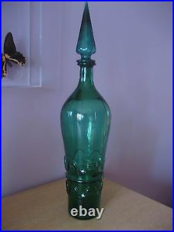 20 Rossini Italy Green Glass Decanter Mid-Century Vintage Art Genie Bottle