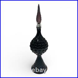 21.5 Vintage Amethyst Hobnail Pedestal Genie Bottle Orb Decanter MCM Italian