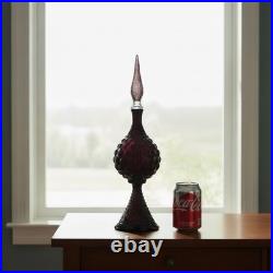 21.5 Vintage Amethyst Hobnail Pedestal Genie Bottle Orb Decanter MCM Italian