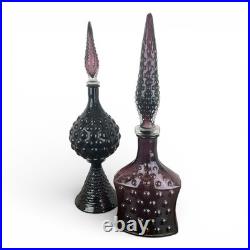 21.5 Vintage Amethyst Hobnail Pedestal Genie Bottle Orb Decanter MCM Italian