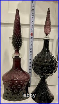21.5 Vintage Amethyst Hobnail Pedestal Genie Bottle Orb Decanter MCM Italian