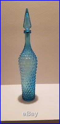 21 Vintage Italian Art Glass Tall Genie Bottle Decanter Turquoise Diamond Point