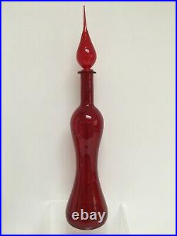 23 Vintage Italian Red Hand Blown Hour Glass Genie Bottle Decanter