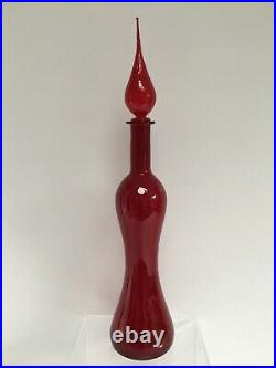 23 Vintage Italian Red Hand Blown Hour Glass Genie Bottle Decanter