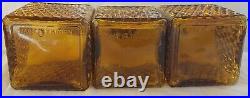 3 Vintage Amber Diamond Glass Square Liquor Decanter Set Vermont NSW Case
