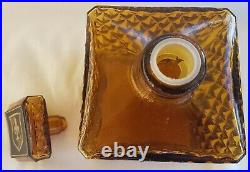 3 Vintage Amber Diamond Glass Square Liquor Decanter Set Vermont NSW Case