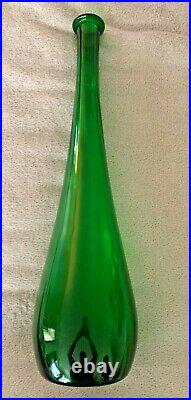 32 H XL Italian Empoli Emerald Green Glass Genie Bottle Decanter Empty RARE