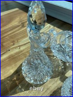 5 Vintage Vinegar Oil Dishes Crystal Glass Decanter Handmade Cut Crystal 1930s