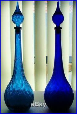 50s RETRO VINTAGE TURQUOISE BLUE ITALIAN ART GLASS PEACOCK GENIE BOTTLE DECANTER
