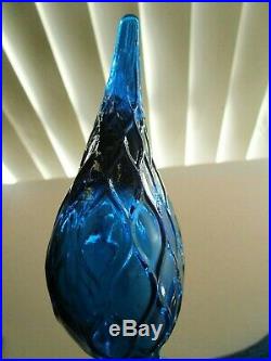 50s RETRO VINTAGE TURQUOISE BLUE ITALIAN ART GLASS PEACOCK GENIE BOTTLE DECANTER