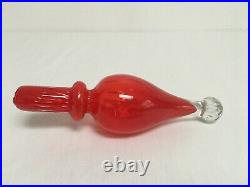 55.5cm Vintage Italian Red Hand Blown Hour Glass Optical Genie Bottle Decanter