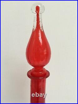 56cm Vintage Italian Red Hand Blown Hour Glass Optical Genie Bottle Decanter
