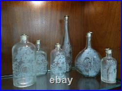 6Vintage Shafford Etched Square Apothecary/Whiskey Glass Bottle made in Portugal