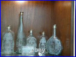 6Vintage Shafford Etched Square Apothecary/Whiskey Glass Bottle made in Portugal