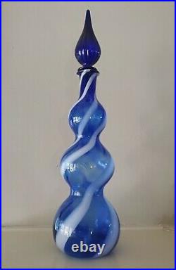 Alrose Empoli Blue & White Striped Decanter Genie Bottle Italian Vintage