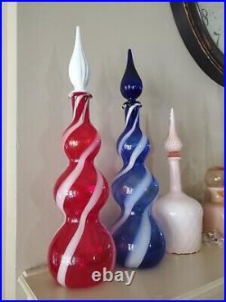 Alrose Empoli Blue & White Striped Decanter Genie Bottle Italian Vintage