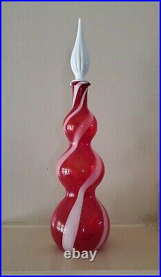 Alrose Empoli Red & White Striped Decanter Genie Bottle Italian Vintage