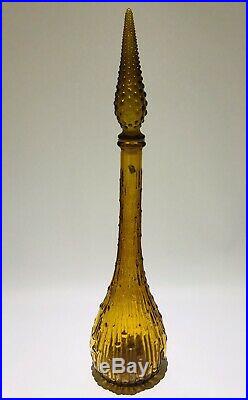 Amber Orange genie bottle decanter glass mcm vintage Made In Italy Wax Drip