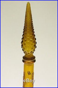 Amber Orange genie bottle decanter glass mcm vintage Made In Italy Wax Drip