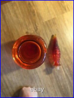 Amberina Orange Red Hobnail Genie Bottle Decanter 1960s Glass Vintage Empoli