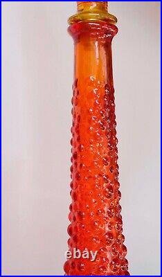 Amberina Orange Red Yellow Hobnail Genie Bottle 1960s Glass Vintage Empoli