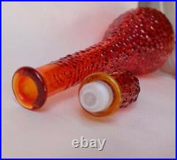 Amberina Orange Red Yellow Hobnail Genie Bottle 1960s Glass Vintage Empoli