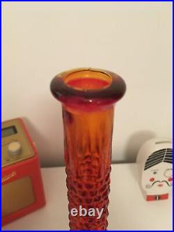 Amberina Red Diamond / Hobnail Genie Bottle Decanter 1960s Glass Vintage Empoli